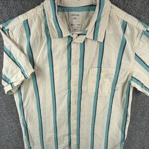 Quiksilver Quicksilver Button Up Short Sleeve Medium Blue White Stripe Camp